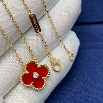 [Olivia Jewelry]CLOVER 15MM DIAMOND CARNELIAN NECKLACE