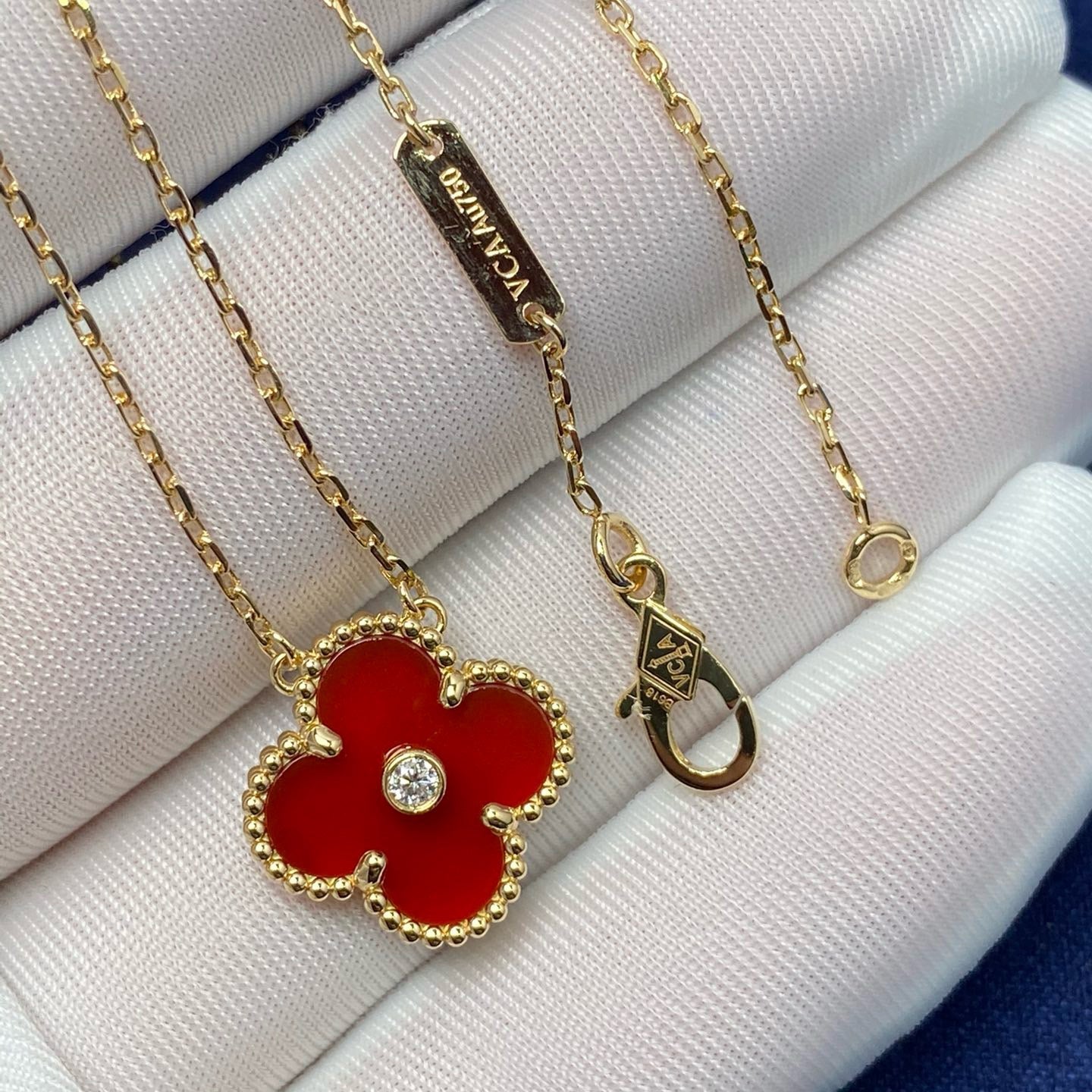 [Olivia Jewelry]CLOVER 15MM DIAMOND CARNELIAN NECKLACE