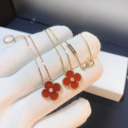[Olivia Jewelry]CLOVER 15MM DIAMOND CARNELIAN NECKLACE