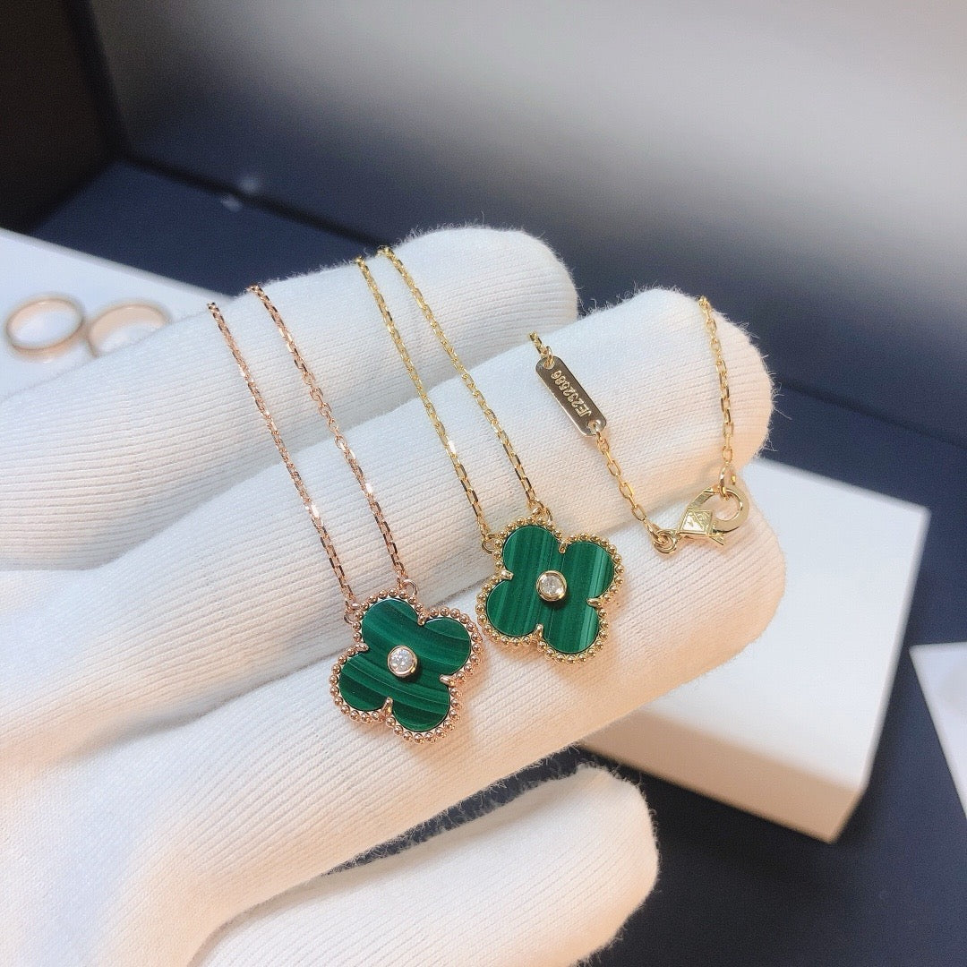[Olivia Jewelry]CLOVER 15MM DIAMOND TURQUOISE NECKLACE