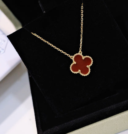 [Olivia Jewelry]CLOVER 15MM CARNELIAN SINGLE FLOWER NECKLACE