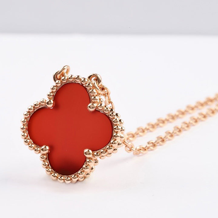 [Olivia Jewelry]CLOVER 15MM CARNELIAN SINGLE FLOWER NECKLACE