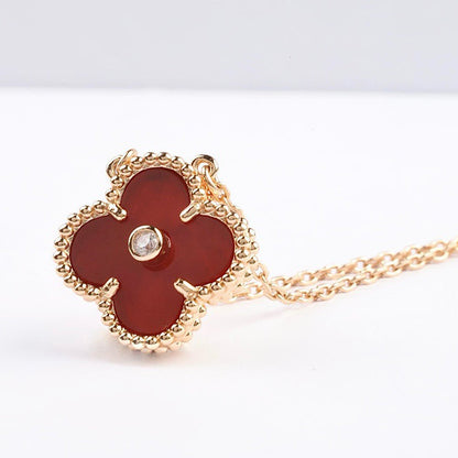 [Olivia Jewelry]CLOVER 15MM DIAMOND CARNELIAN NECKLACE