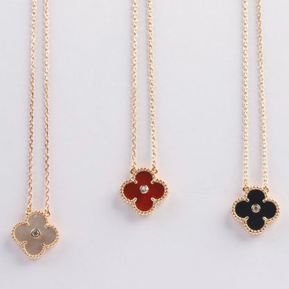 [Olivia Jewelry]CLOVER 15MM DIAMOND CARNELIAN NECKLACE