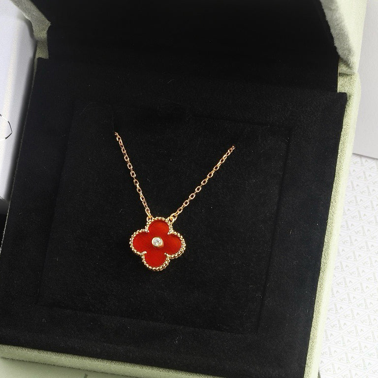 [Olivia Jewelry]CLOVER 15MM DIAMOND CARNELIAN NECKLACE