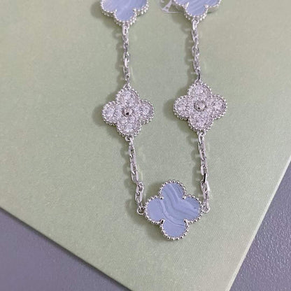[Olivia JW]CLOVER  5 MOTIF DIAMOND PURPLE CHALCEDONY BRACELET SILVER