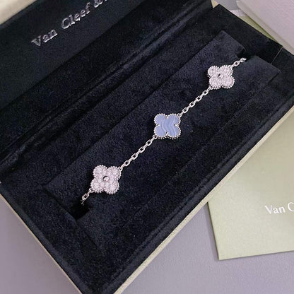 [Olivia JW]CLOVER  5 MOTIF DIAMOND PURPLE CHALCEDONY BRACELET SILVER