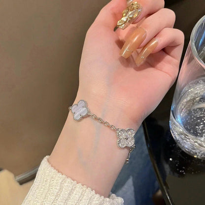 [Olivia JW]CLOVER  5 MOTIF DIAMOND PURPLE CHALCEDONY BRACELET SILVER