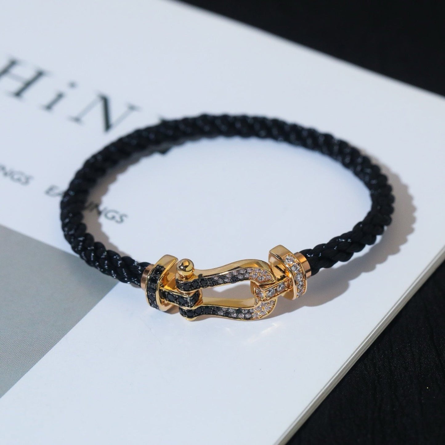 [Elitejewels]FORCE ラージホースシュー ブラック ホワイト ダイヤモンド ブレスレット ローズゴールド