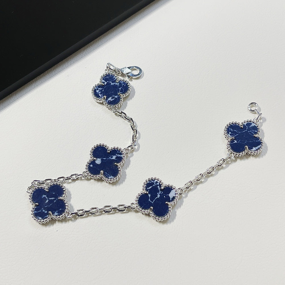 [Olivia JW]CLOVER 5 MOTIF PIETERSITE SILVER BRACELET