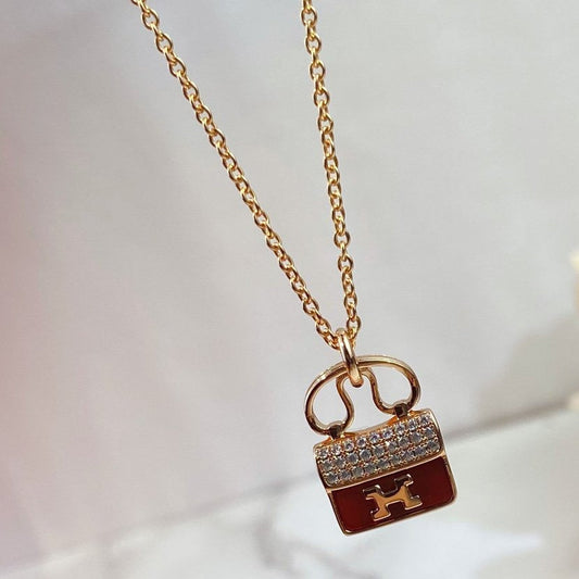 [Olivia Jewelry]CONSTANCE RED PEDANT PINK GOLD NECKLACE