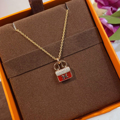 [Olivia Jewelry]CONSTANCE RED PEDANT PINK GOLD NECKLACE