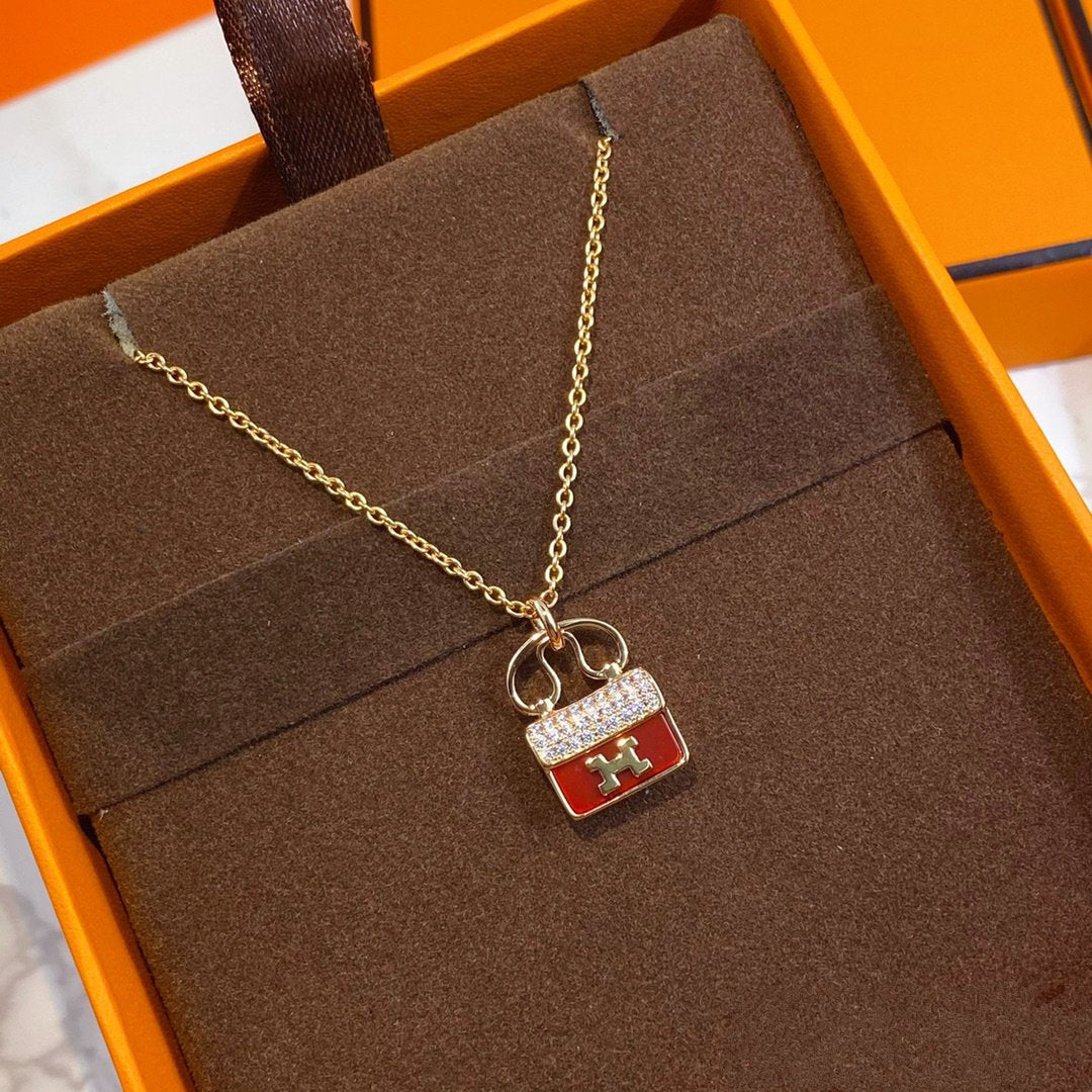 [Olivia Jewelry]CONSTANCE RED PEDANT PINK GOLD NECKLACE