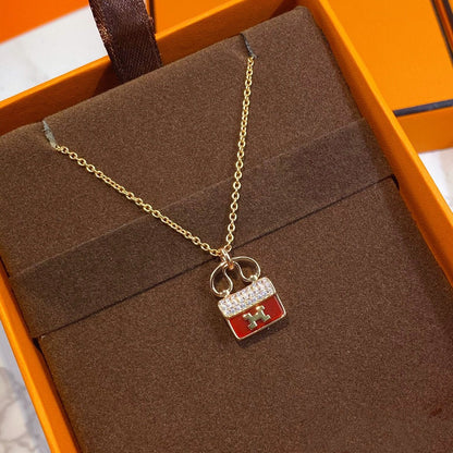 [Olivia Jewelry]CONSTANCE RED PEDANT PINK GOLD NECKLACE