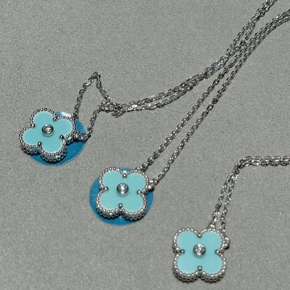 [Olivia Jewelry]CLOVER 1 DIAMOND LIGHT BLUE SILVER NECKLACE