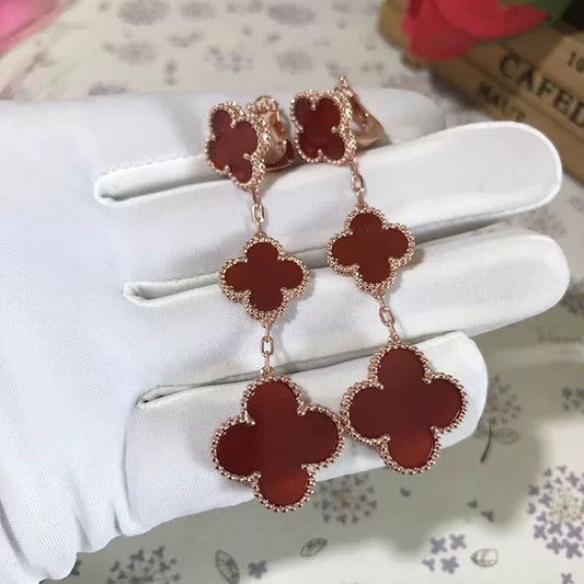 [Olivia Jewelry]CLOVER 3 MOTIF CARNELIAN DROP EARRINGS
