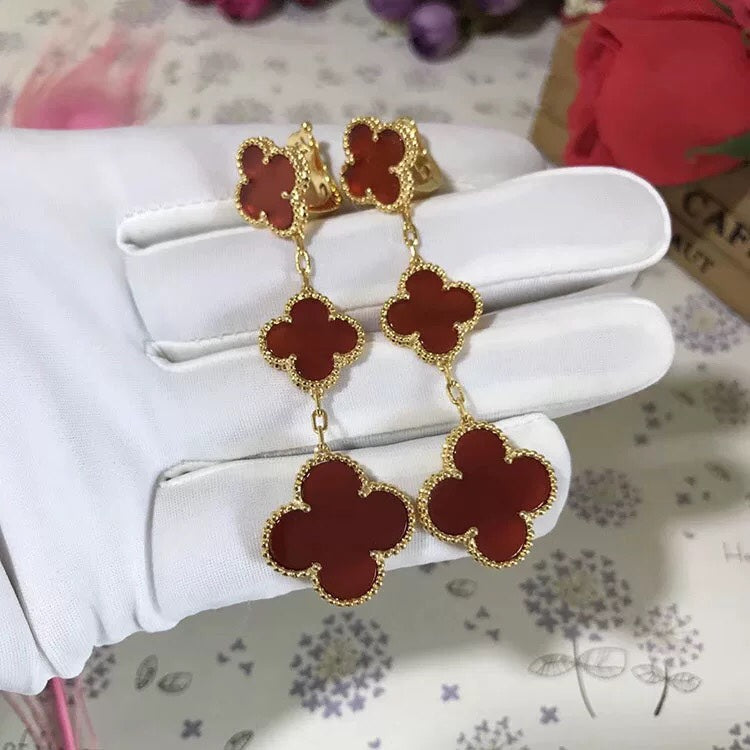 [Olivia Jewelry]CLOVER 3 MOTIF CARNELIAN DROP EARRINGS