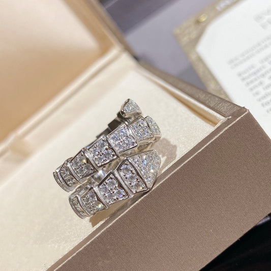 [OLIVIA]SERPENTI DOUBLE RING SILVER DIAMOND PAVED