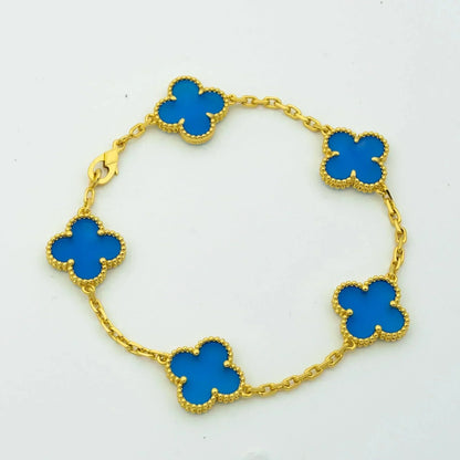 [Olivia JW]CLOVER 5 MOTIFS BLUE AGATE BRACELET