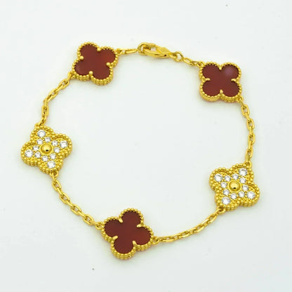 [Olivia JW]CLOVER 5 MOTIFS CARNELIAN DIAMOND BRACELET