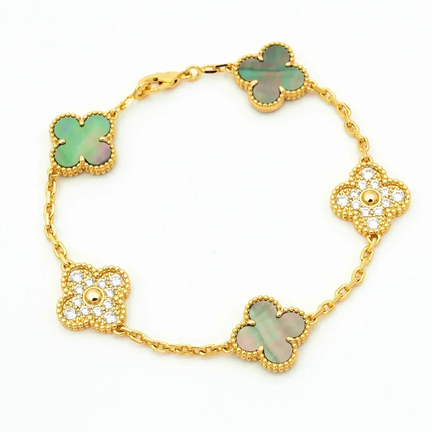 [Olivia JW]CLOVER 5 MOTIF GRAY MOP DIAMOND BRACELET