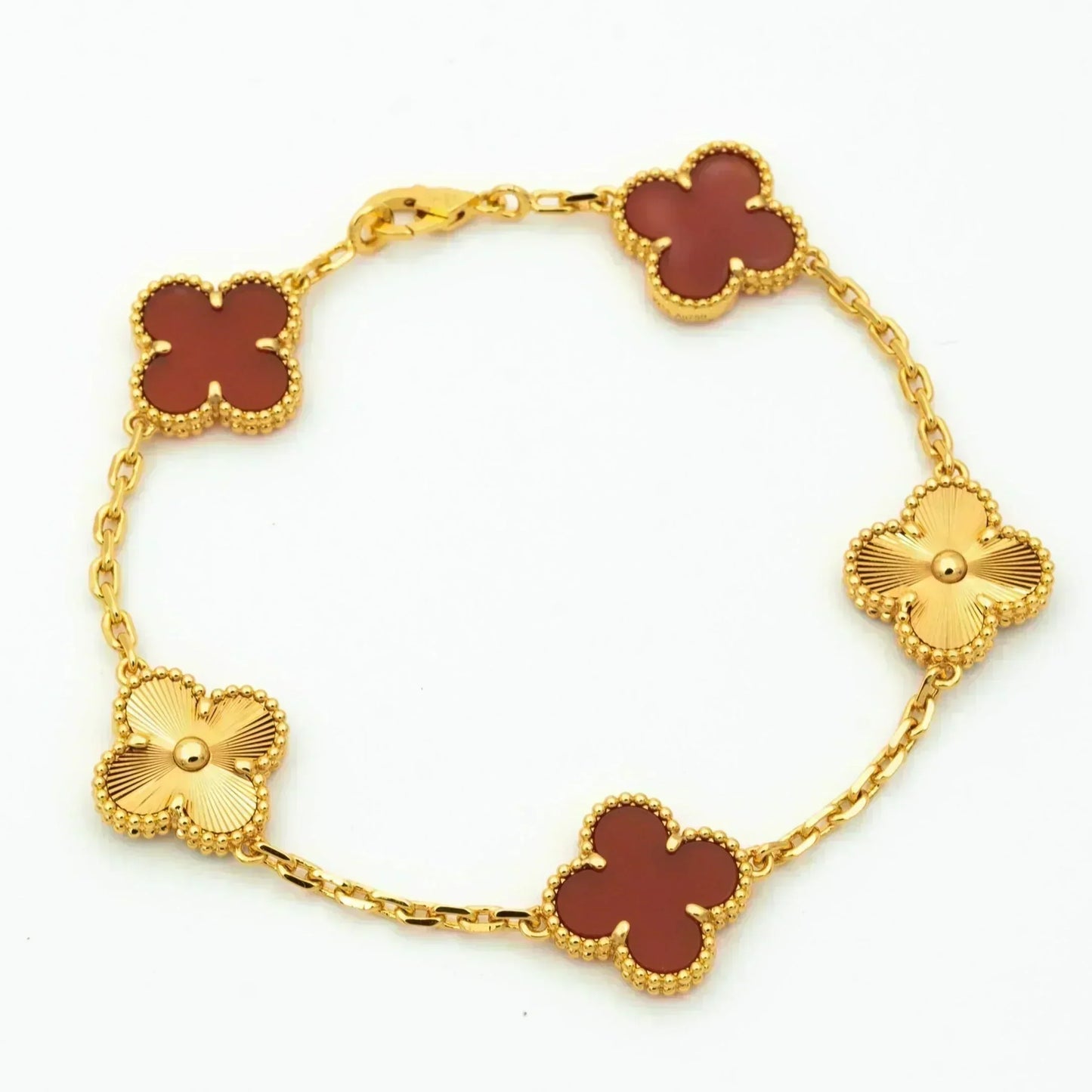 [Olivia Jewelry]CLOVER  5 MOTIFS CARNELIAN GOLD BRACELET
