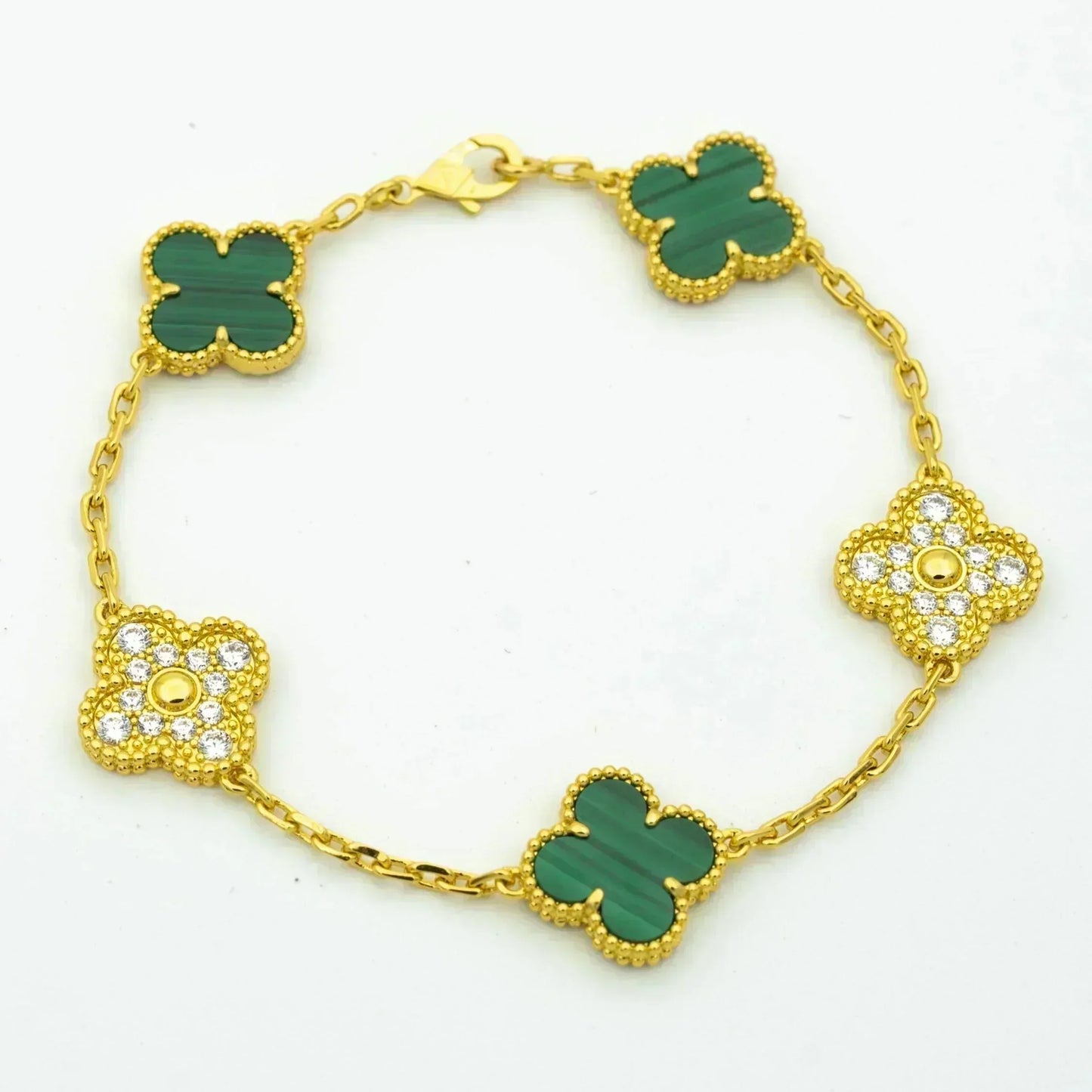 [Olivia JW]CLOVER  5 MOTIF MALACHITE DIAMOND BRACELET