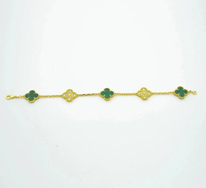 [Olivia JW]CLOVER  5 MOTIF MALACHITE DIAMOND BRACELET