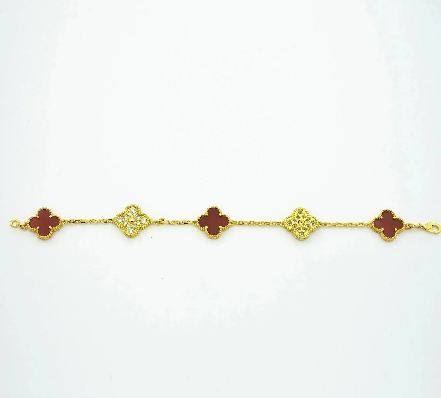 [Olivia JW]CLOVER 5 MOTIFS CARNELIAN DIAMOND BRACELET