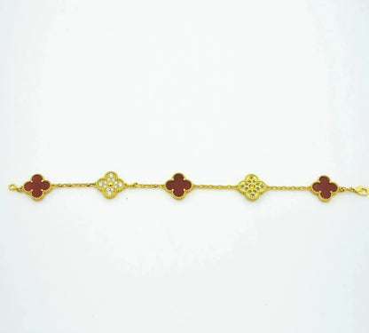 [Olivia JW]CLOVER 5 MOTIFS CARNELIAN DIAMOND BRACELET