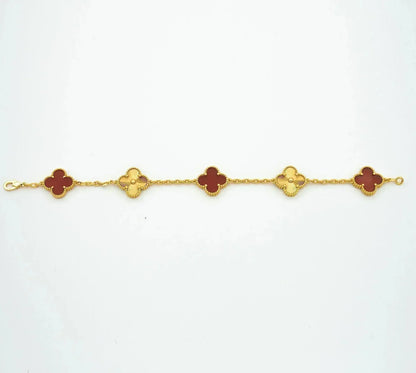 [Olivia Jewelry]CLOVER  5 MOTIFS CARNELIAN GOLD BRACELET