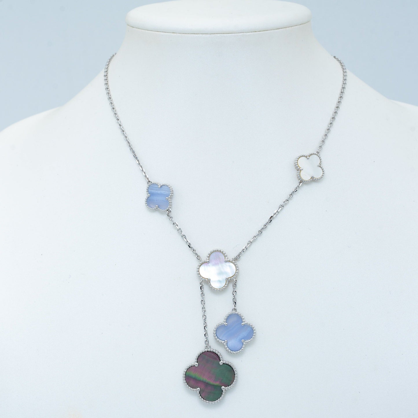 [Olivia Jewelry]CLOVER MOP CHALCEDONY NECKLACE SILVER 6 MOTIF