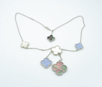 [Olivia Jewelry]CLOVER MOP CHALCEDONY NECKLACE SILVER 6 MOTIF