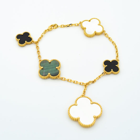 [Olivia Jewelry]CLOVER BRACELET 5 MOTIFS ONYX MOP