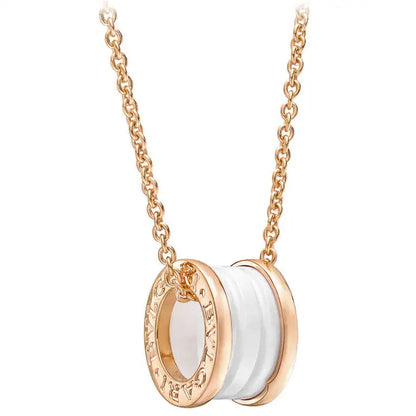 [OLIVIA]ZERO 1 WHITE CERAMIC PINK GOLD DIAMOND NECKLACE