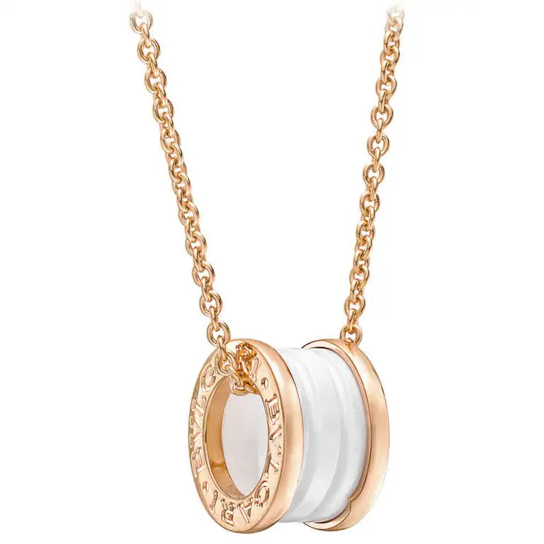 [AURORA]ZERO 1 WHITE CERAMIC PINK GOLD DIAMOND NECKLACE