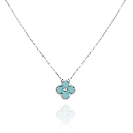 [Olivia Jewelry]CLOVER 1 DIAMOND LIGHT BLUE SILVER NECKLACE