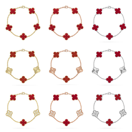 [Olivia Jewelry] CLOVER 5 MOTIF RED CORNELIAN BRACELET COLLECTION
