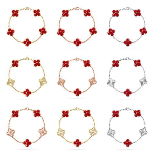 [Olivia Jewelry]CLOVER 5 MOTIF RED PATTERN BRACELET COLLECTION