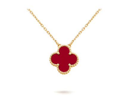 [Olivia Jewelry]CLOVER 15MM CARNELIAN SINGLE FLOWER NECKLACE
