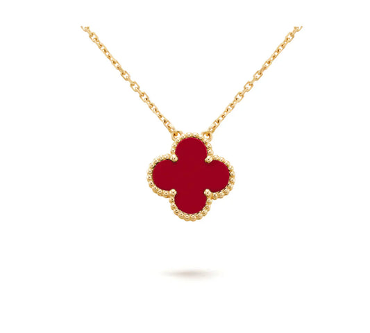 [Olivia Jewelry]CLOVER 15MM CARNELIAN SINGLE FLOWER NECKLACE