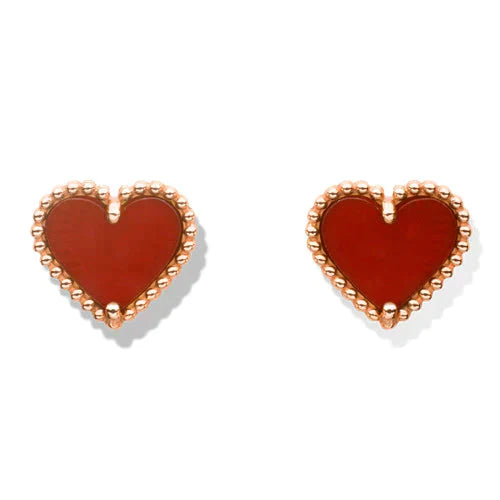 [Olivia Jewelry]HEART CARNELIAN STUD EARRINGS