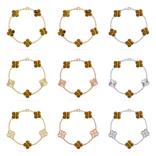 [Olivia Jewelry] CLOVER 5 MOTIFS TIGER EYE BRACELET COLLECTION