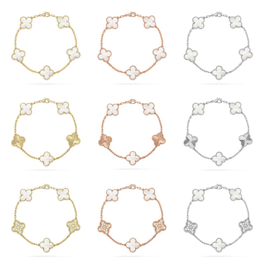 [Olivia Jewelry]CLOVER WHITE PEARL MOP 5 MOTIF BRACELET COLLECTION