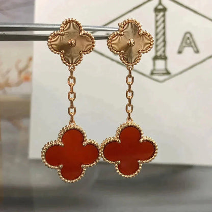 [Olivia Jewelry]CLOVER 2 MOTIF  LASER CARNELIAN EARRINGS