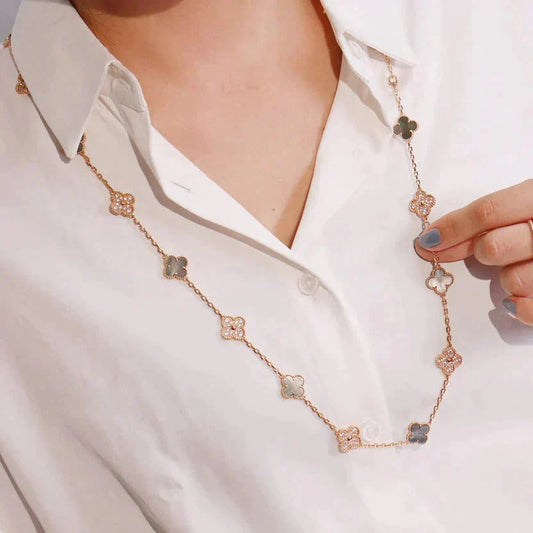[Olivia Jewelry]CLOVER 20 MOTIFS DARK MOP DIAMOND  NECKLACE