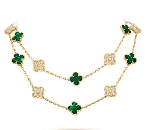 [Olivia Jewelry]CLOVER 20 MOTIFS MALACHITE DIAMOND NECKLACE
