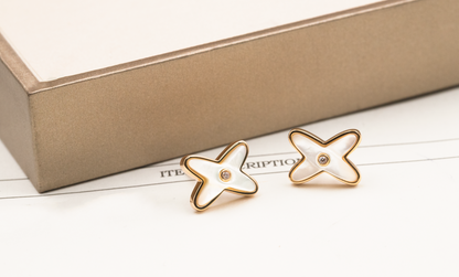 [Olivia Jewelry]JEUX DE WHITE MOP ROSE GOLD DIAMOND EARRINGS