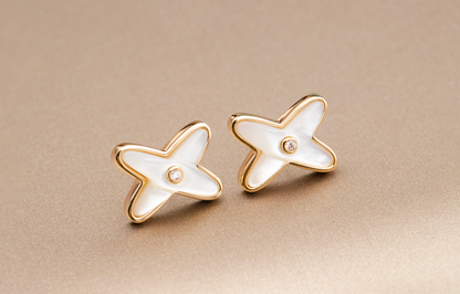 [Olivia Jewelry]JEUX DE WHITE MOP ROSE GOLD DIAMOND EARRINGS