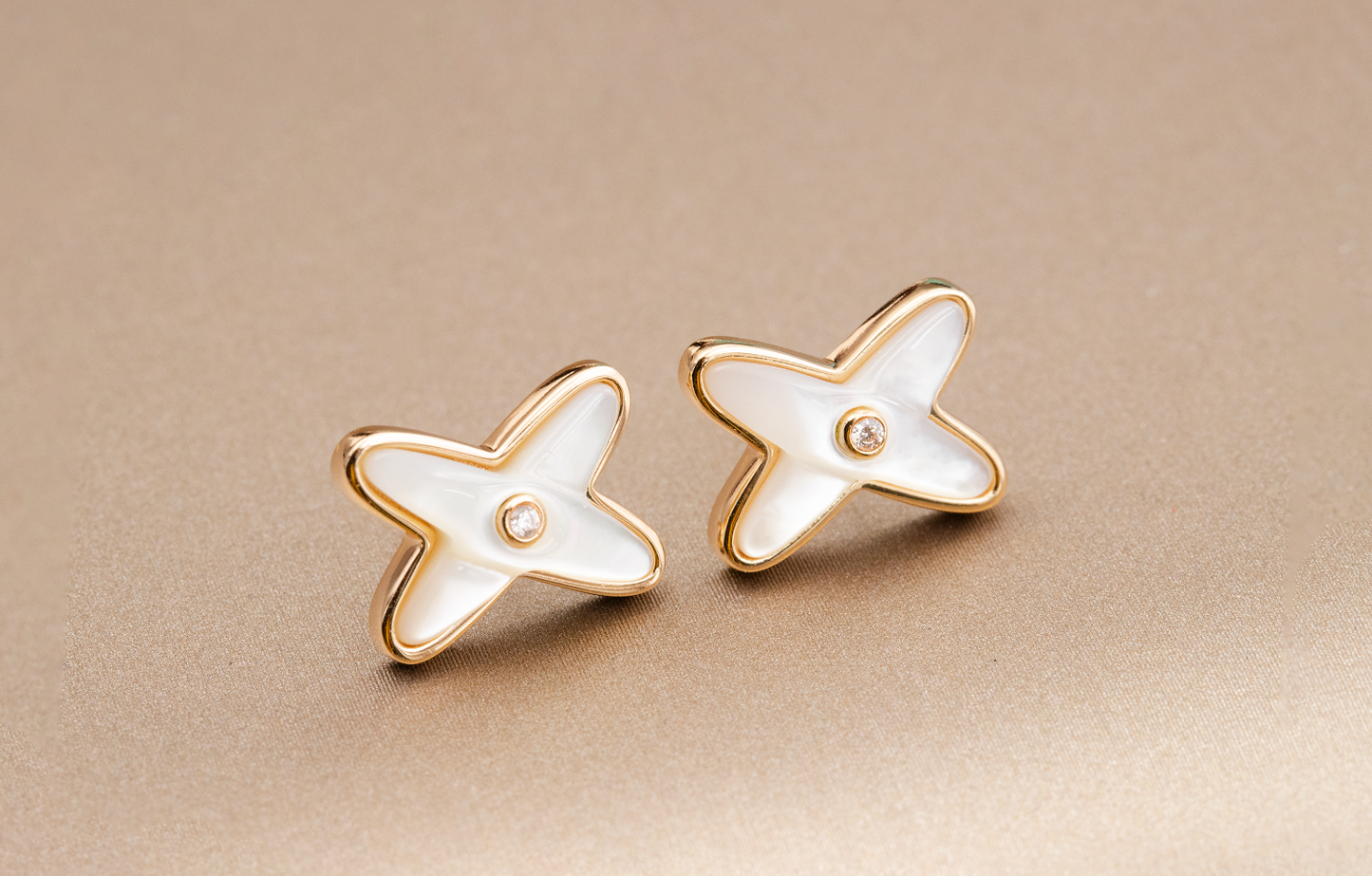 [Olivia Jewelry]JEUX DE WHITE MOP PINK GOLD DIAMOND EARRINGS